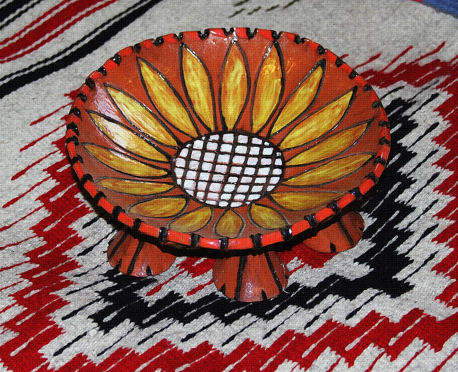 Sunflower Bowl On Rug Photograph by Tom Janca