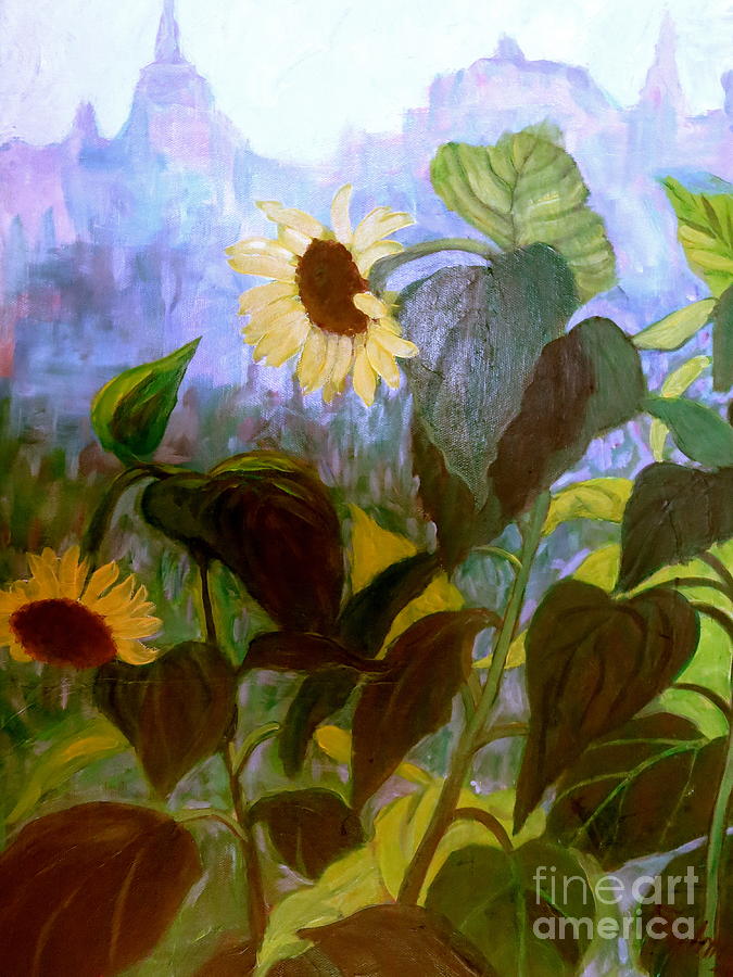 Sunflower City Painting by Gretchen Allen