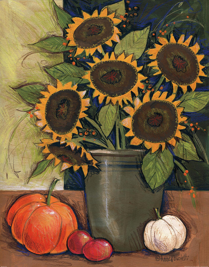 Fall Painting - Sunflower Crock by Anne Tavoletti
