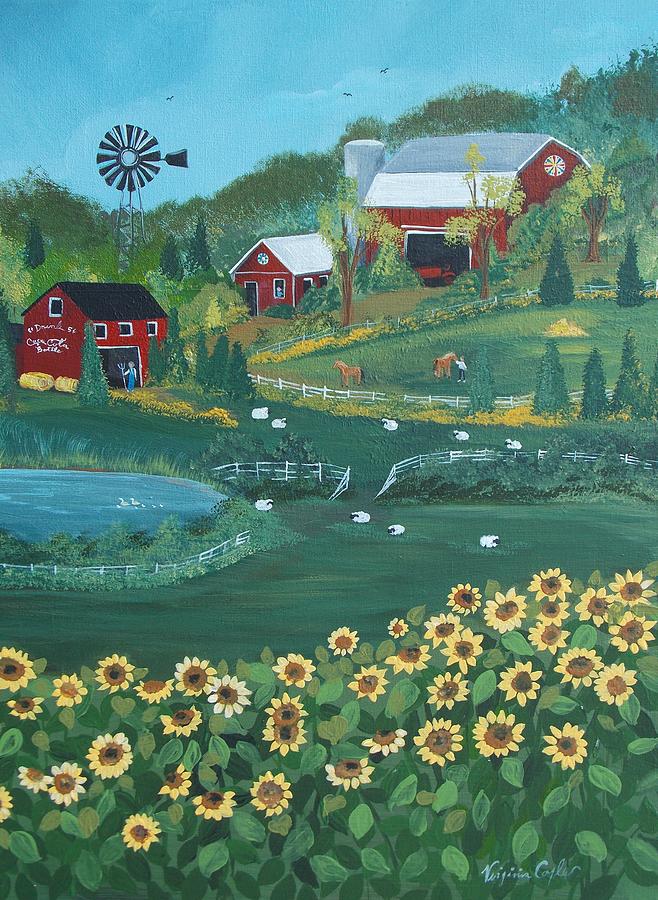 Sunflower Farm Painting by Virginia Coyle