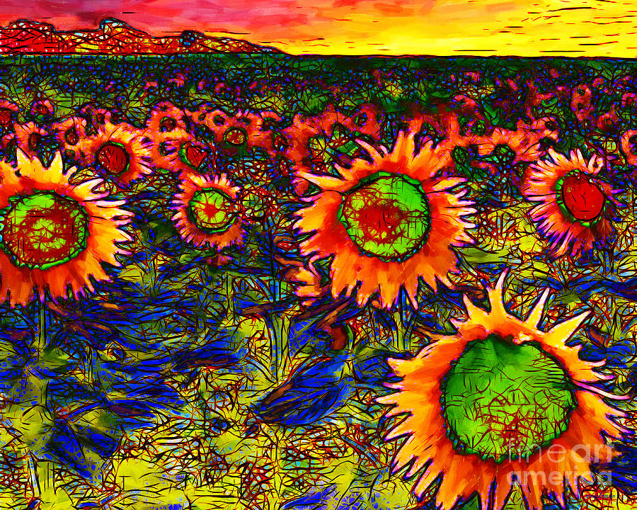 It Movie Photograph - Sunflower Field 20130730 horizontal by Wingsdomain Art and Photography