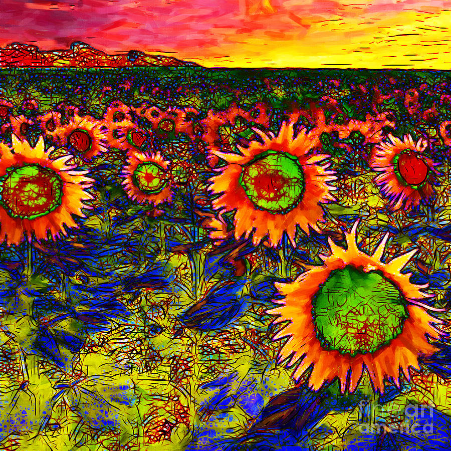 It Movie Photograph - Sunflower Field 20130730 square by Wingsdomain Art and Photography