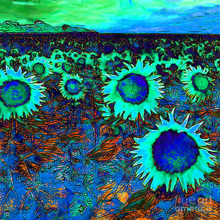 It Movie Photograph - Sunflower Field 20130730p150 square by Wingsdomain Art and Photography