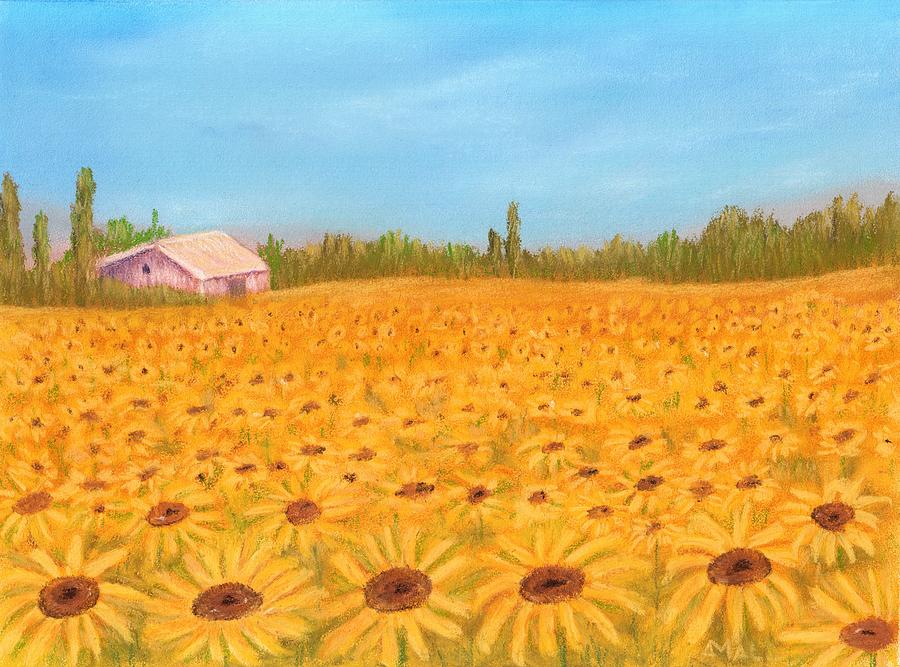 Sunflower Field Painting by Anastasiya Malakhova