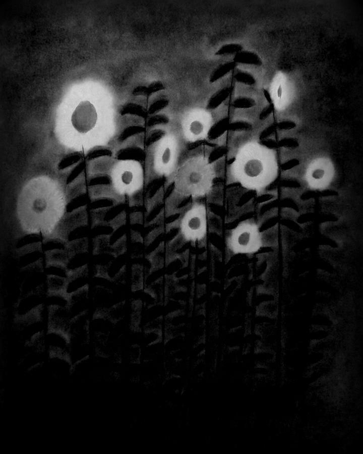 Sunflower Garden bw Digital Art by Elizabeth Sullivan