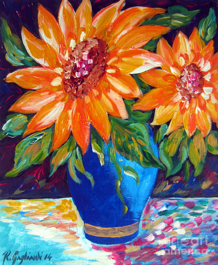 Sunflower In A Blue Vase Painting by Roberto Gagliardi