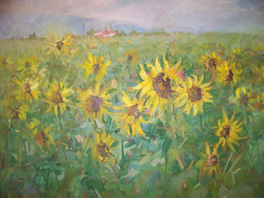 Sunflower landscape Painting by Bart DeCeglie