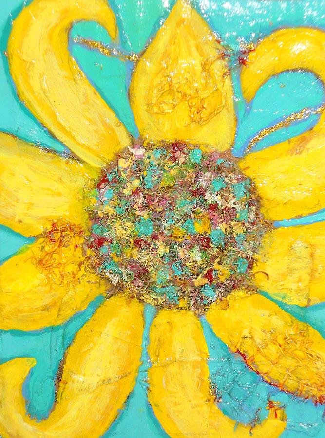 Sunflower on Blue Painting by Karen Kaster - Fine Art America