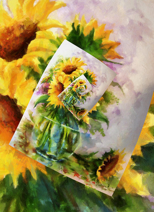 Flower Digital Art - Sunflower Print On Print On Print by Georgiana Romanovna