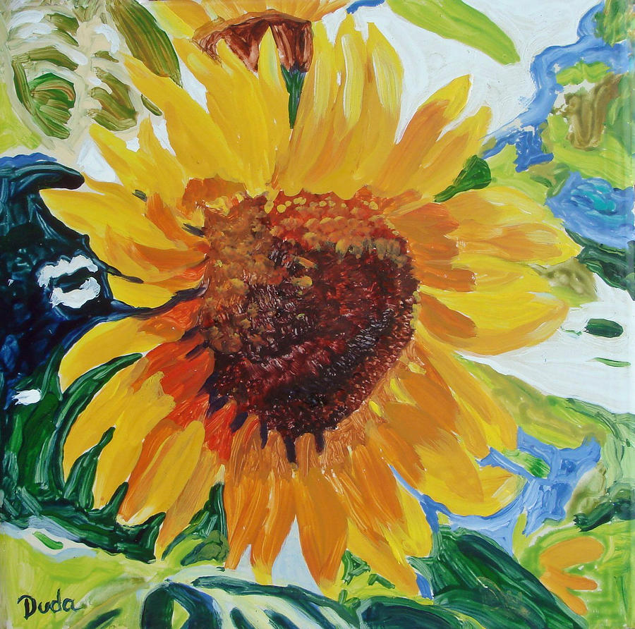 Flowers Still Life Painting - Sunflower Tile  by Susan Duda