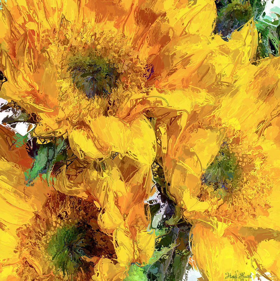 Sunflower Trio Painterly Photograph by Heidi Smith