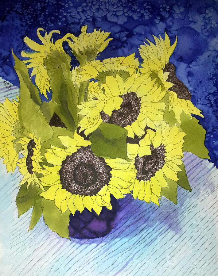 Flower Drawing - Sunflower Vase by Sara Bell 