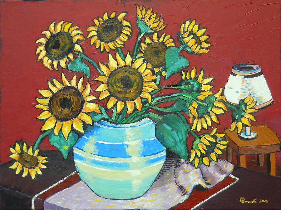 Sunflower Painting - Sunflower with lamp by Dianela Cret Flueras