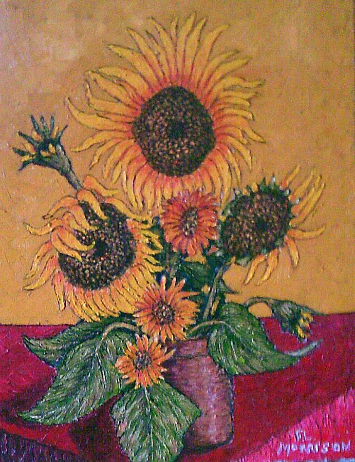Sunflowers and buds Painting by Frank Morrison