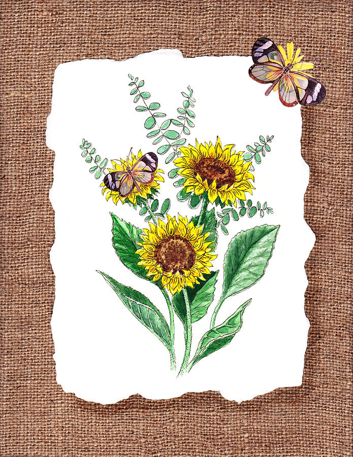 Sunflowers And Butterflies Painting by Irina Sztukowski