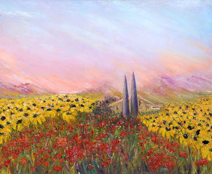 Sunflowers And Poppies Painting by Helen Kagan