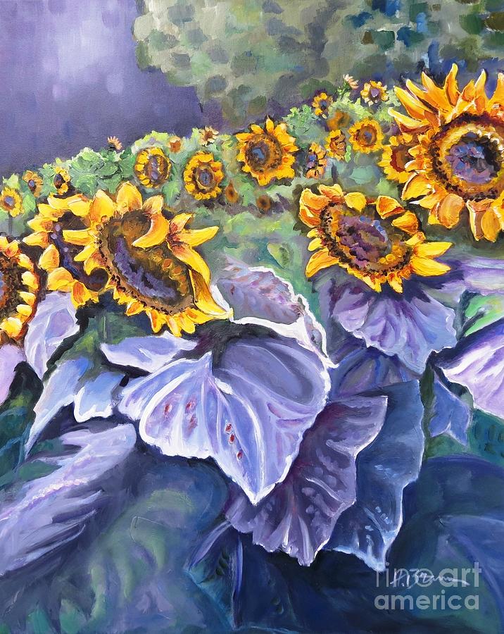 Sunflowers at Twilight Painting by Holly Bartlett Brannan