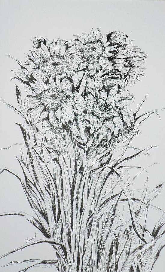 Sunflowers Black And White Painting by Vicki  Housel