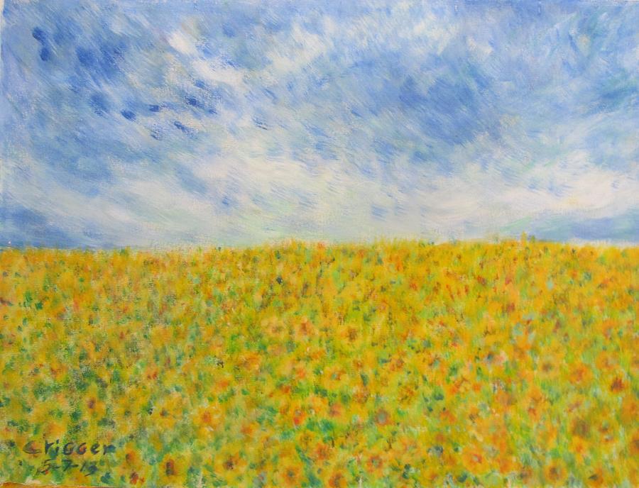 Sunflowers  Field in Texas Painting by Glenda Crigger