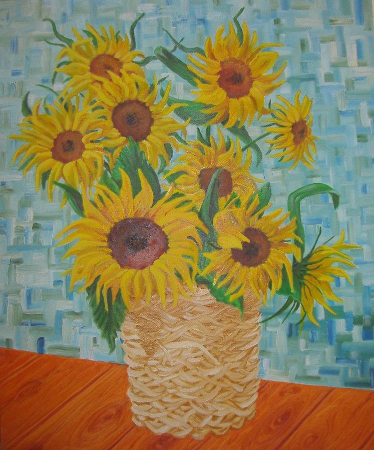 Sunflowers in a basket. Painting by Nina Mitkova