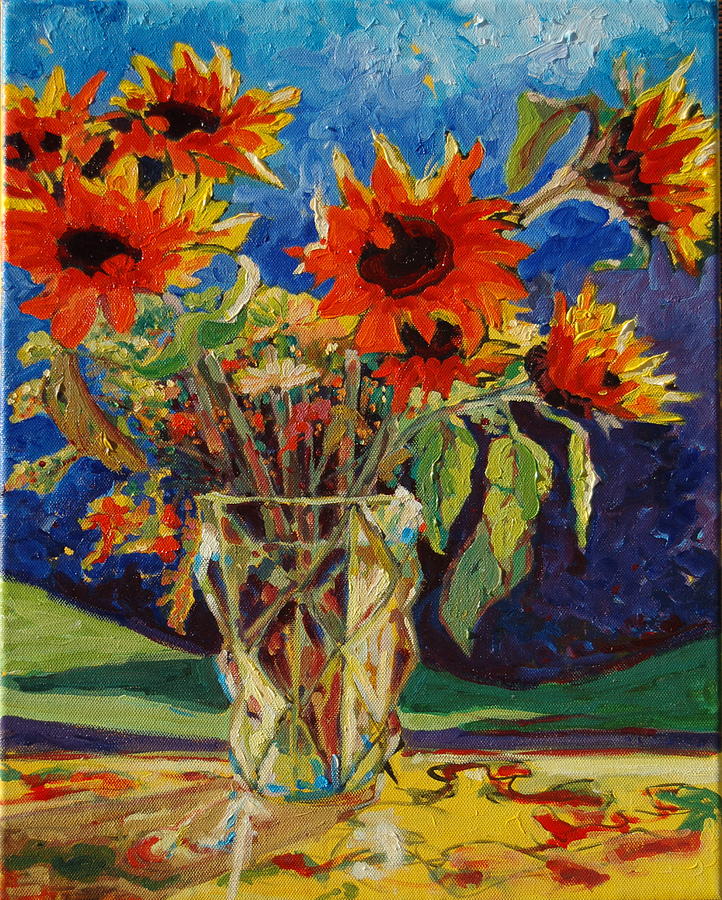 Sunflowers in a Crystal Vase Painting by Thomas Bertram POOLE