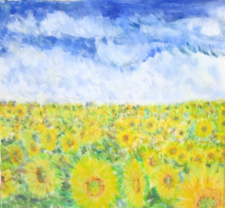 Sunflowers in a Field in  Texas Painting by Glenda Crigger