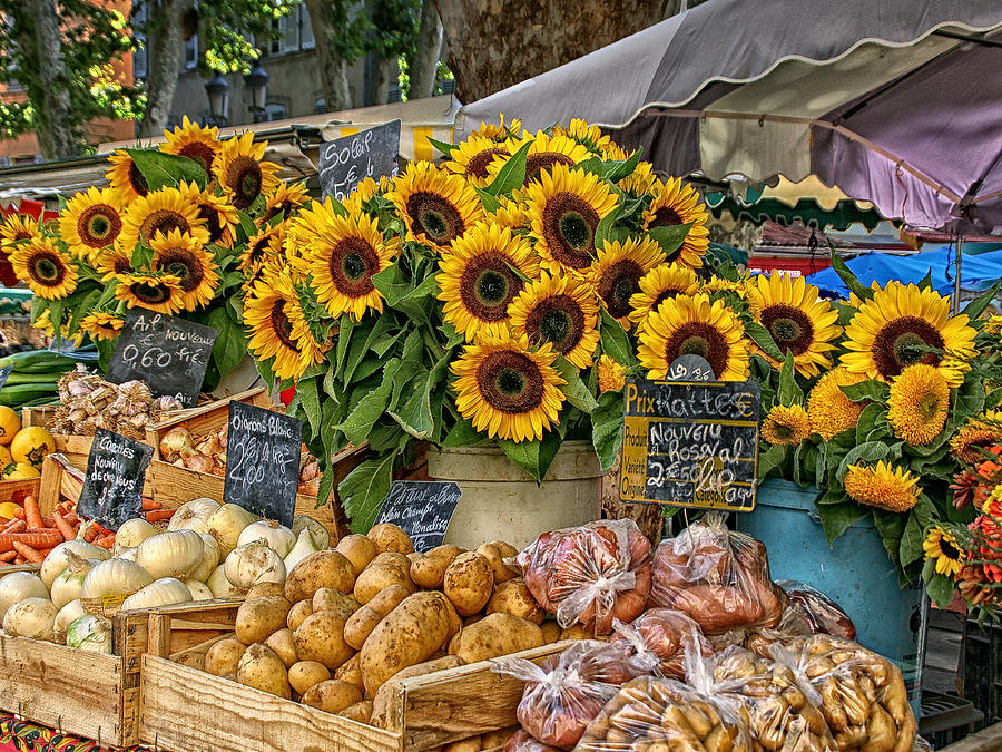 Sunflowers in a French Market Photograph by Sandra Anderson