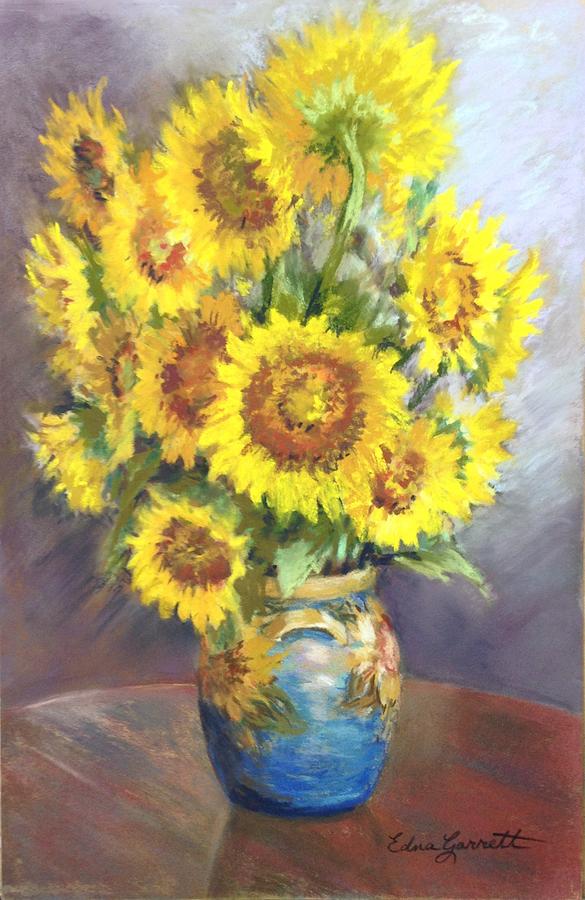 Flower Drawing - Sunflowers In A Sunflower Vase by Edna Garrett