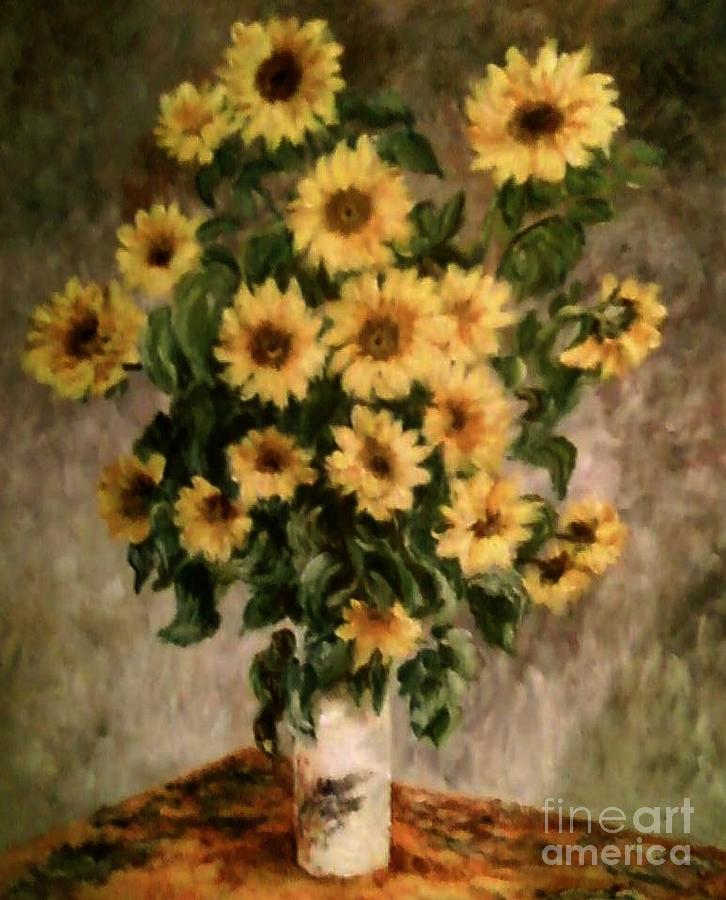 Sunflowers in a Vase after Monet Painting by Carol Wisniewski