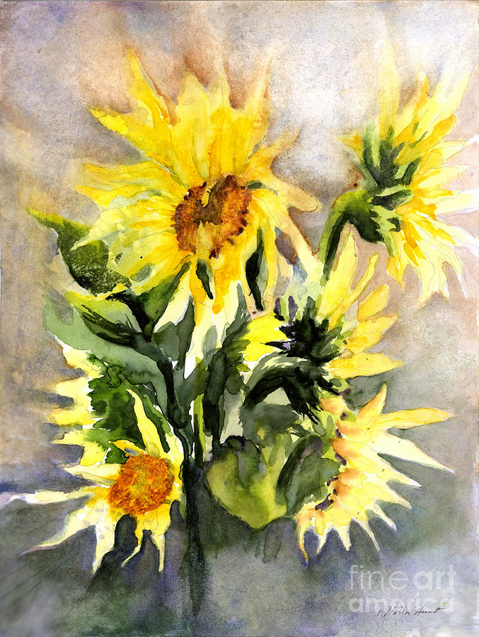 Sunflowers in Abstract Painting by Maria Hunt