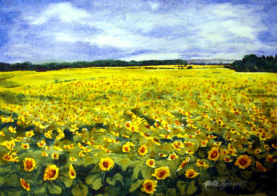 Sunflowers In Field Painting by Ruth Bodycott