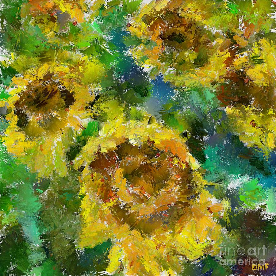 Sunflowers in Green Painting by Dragica  Micki Fortuna