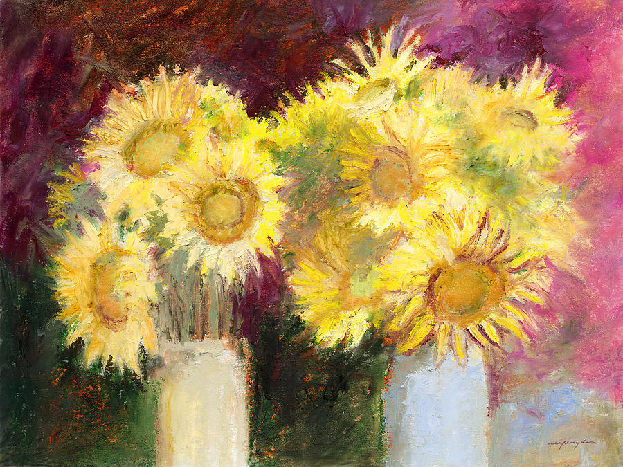 Sunflowers In Jars Painting by J Reifsnyder