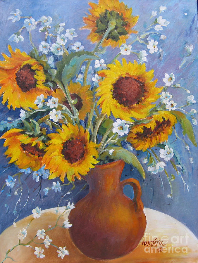 Sunflowers in Pitcher Painting by Marta Styk