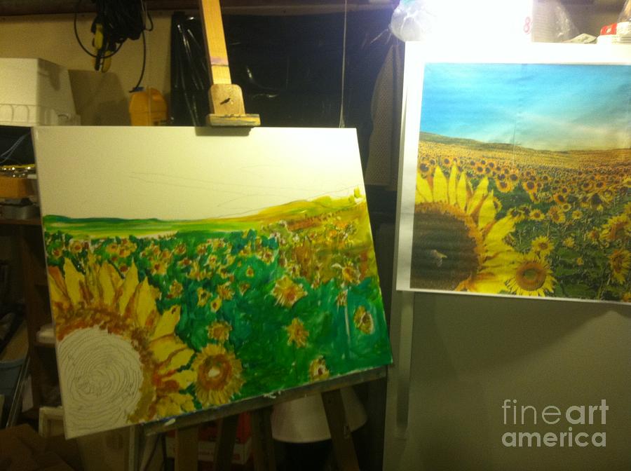 Sunflowers in Studio Painting by Charles Harris