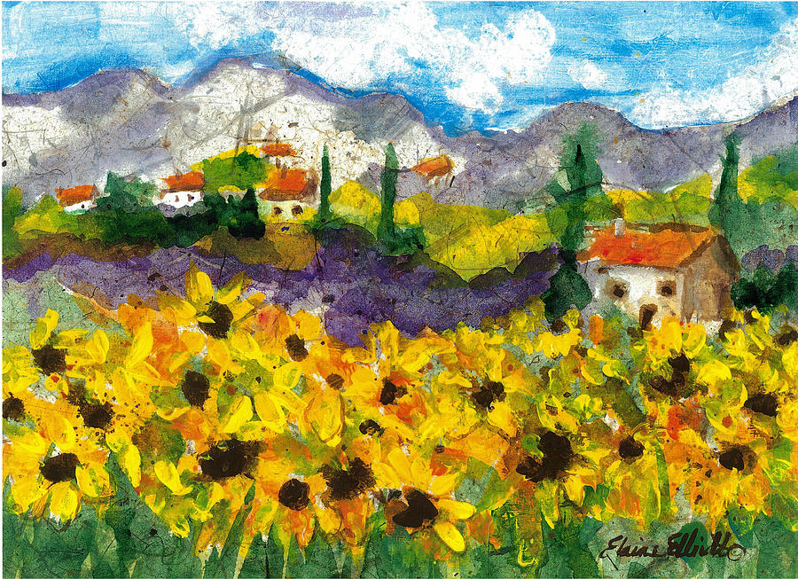 Sunflowers in Tuscany Painting by Elaine Elliott