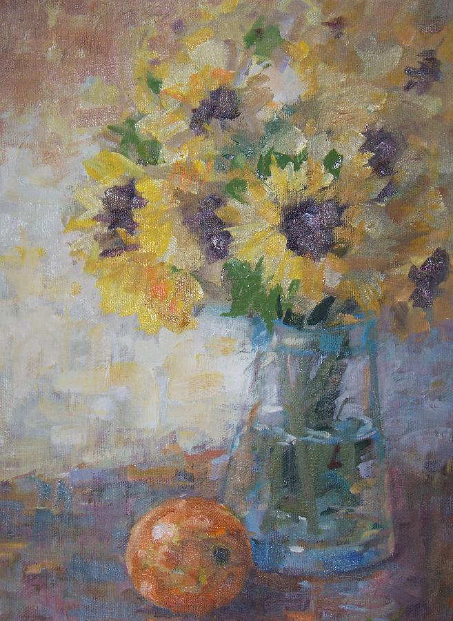 Sunflowers in vase Painting by Bart DeCeglie