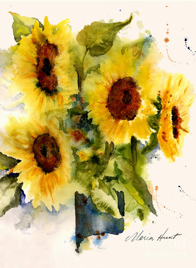 Sunflowers In A Vase Painting - Autumns Sunshine by Maria Hunt