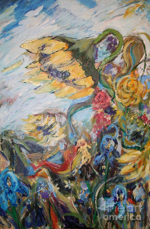 Sunflowers Painting - Sunflowers On A Windy Day by Avonelle Kelsey Sunflowers Painting - Sunflowers On A Windy Day by Avonelle Kelsey