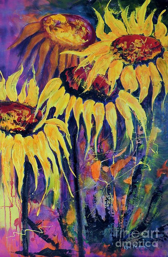Sunflowers On Purple Painting by Lyn Olsen