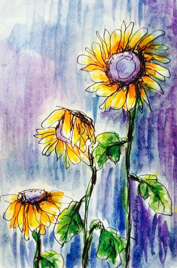 Sunflowers on rainy day Painting by Hae Kim