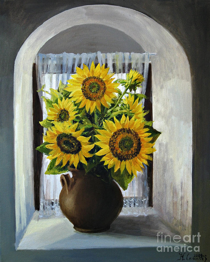 Sunflowers on The Window Painting by Kiril Stanchev - Fine Art America