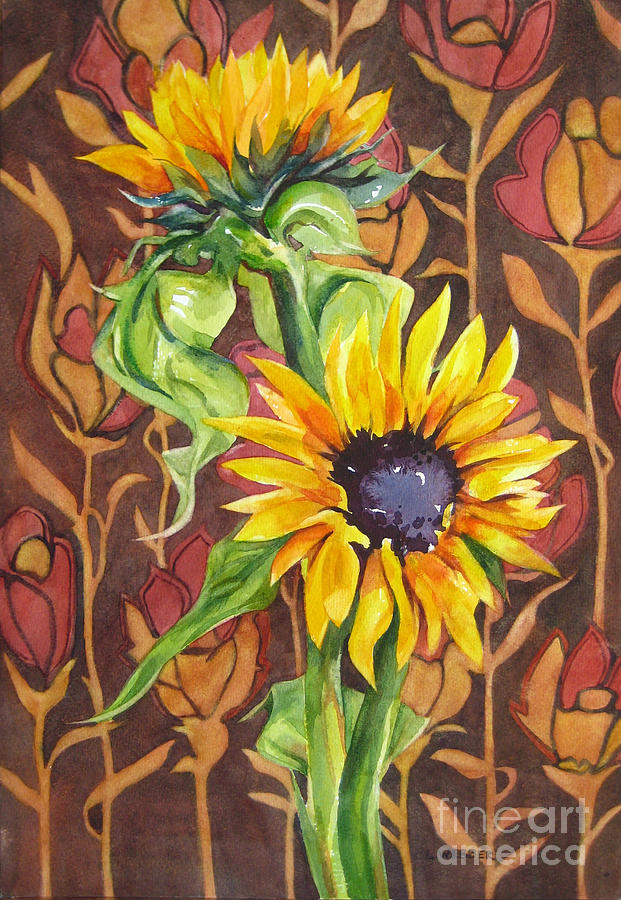 Flower Painting - Sunflowers on Velvet Cloth by Lorna Webber