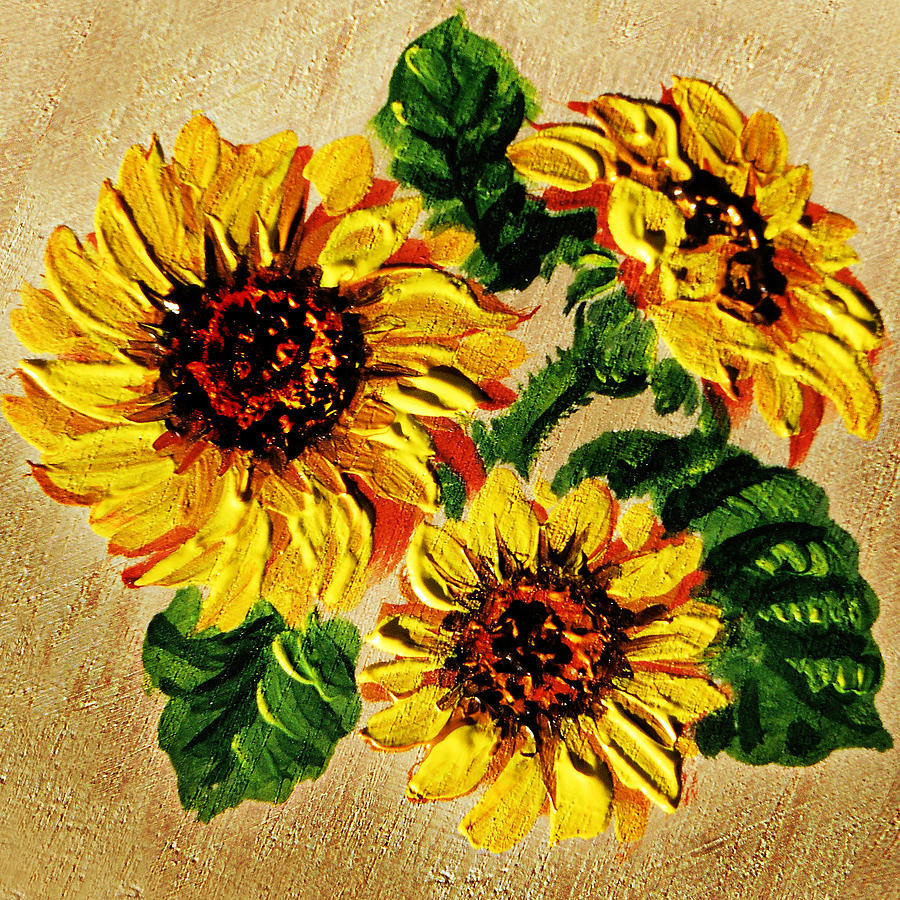 Sunflowers On Wooden Board Painting By Irina Sztukowski