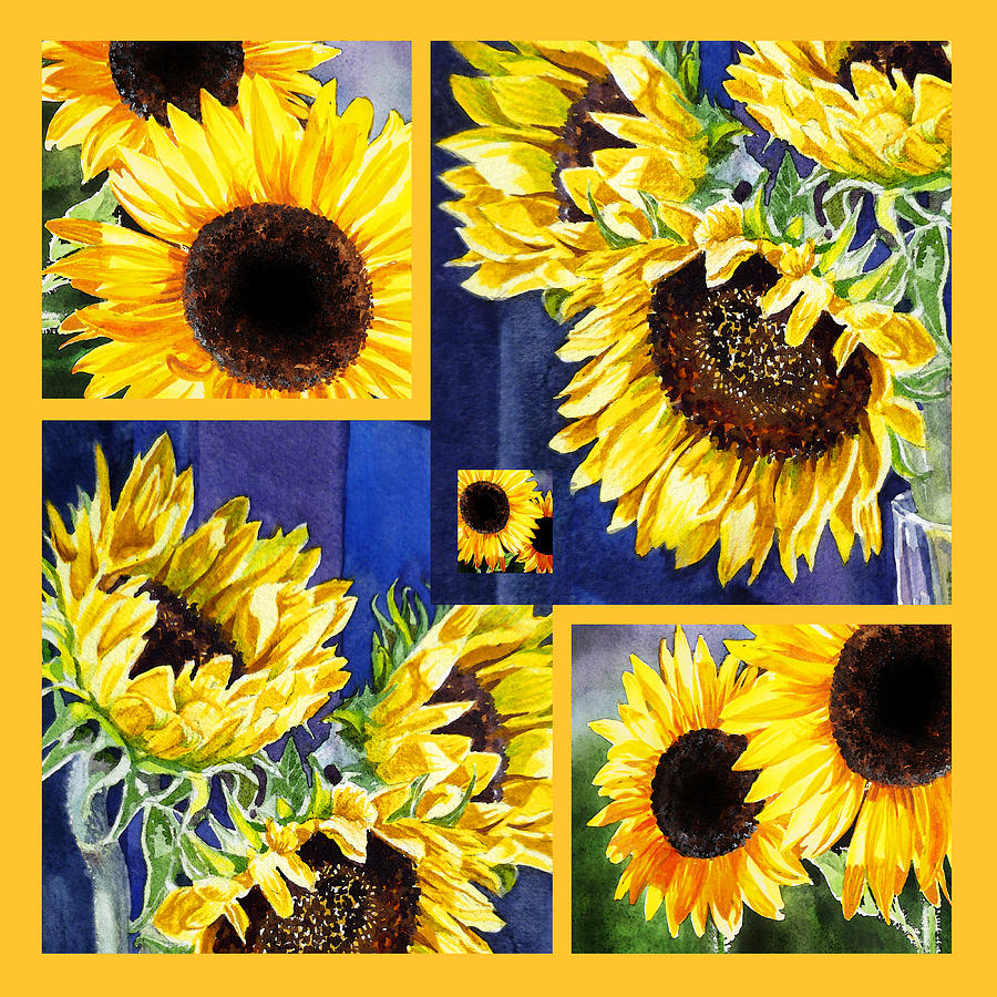 Sunflowers Sunny Collage Painting by Irina Sztukowski