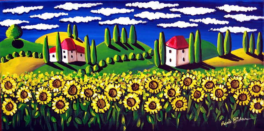 Sunflowers Tuscan Landscape Painting by Renie Britenbucher - Fine Art ...