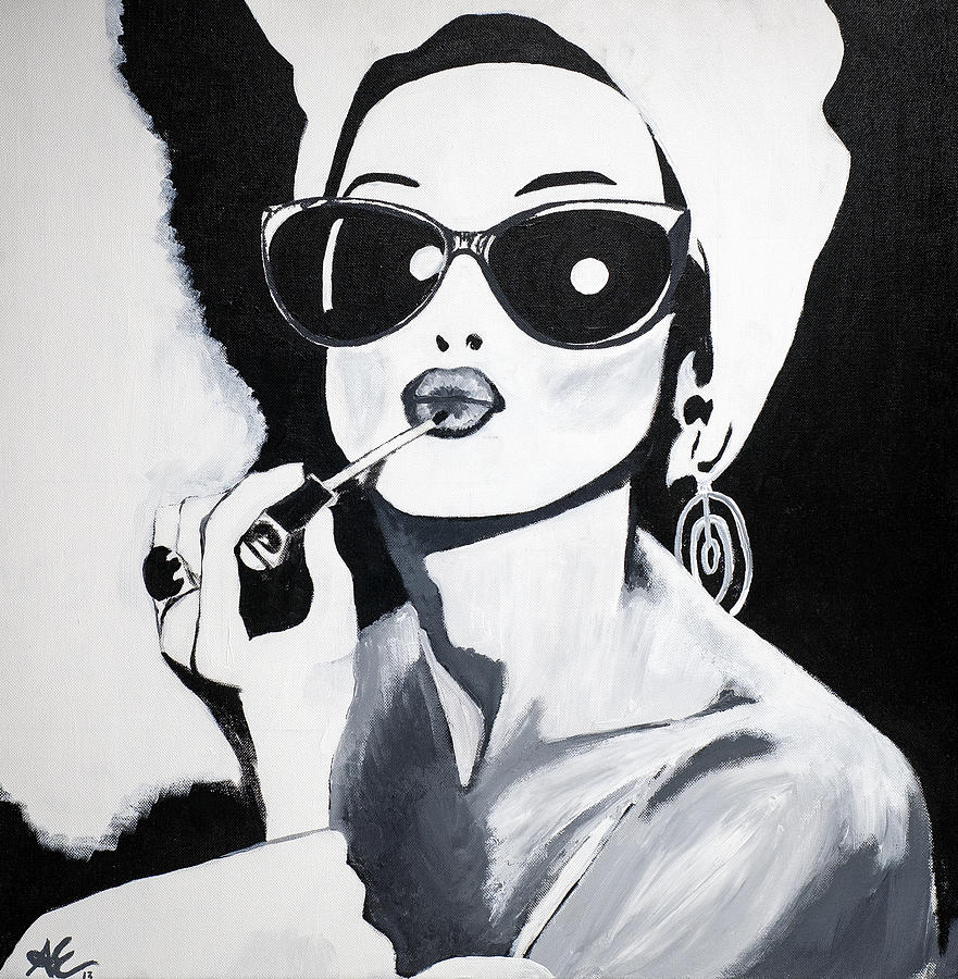 Black And White Painting - Sunglasses and Lipgloss by Alexa Epstein