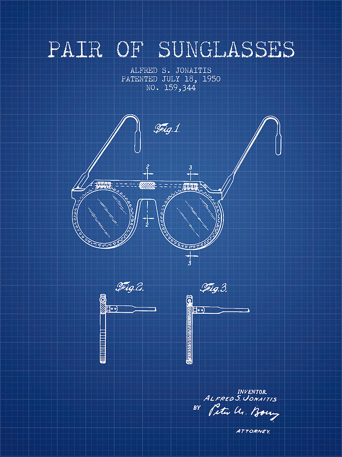 Vintage Digital Art - Sunglasses patent from 1950 - Blueprint by Aged Pixel