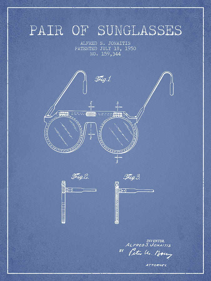Vintage Digital Art - Sunglasses patent from 1950 - Light Blue by Aged Pixel