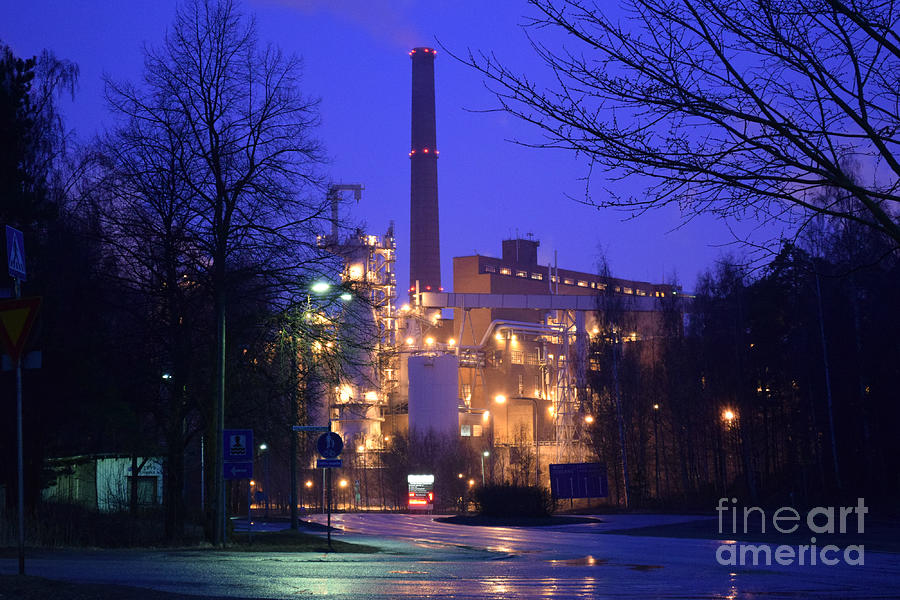 Sunila Pulp Mill by Rainy Night Photograph by Ilkka Porkka